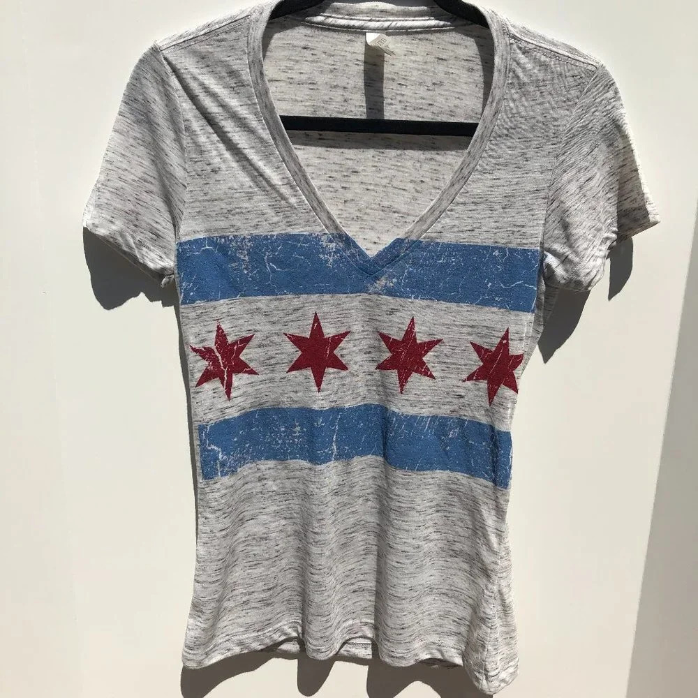 Bella+Canvas VNeck Short Slv Top Gry/Blu/Red Sz M